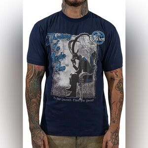 Sz Large Men's Navy Graphic goat master plan T-Shirt
